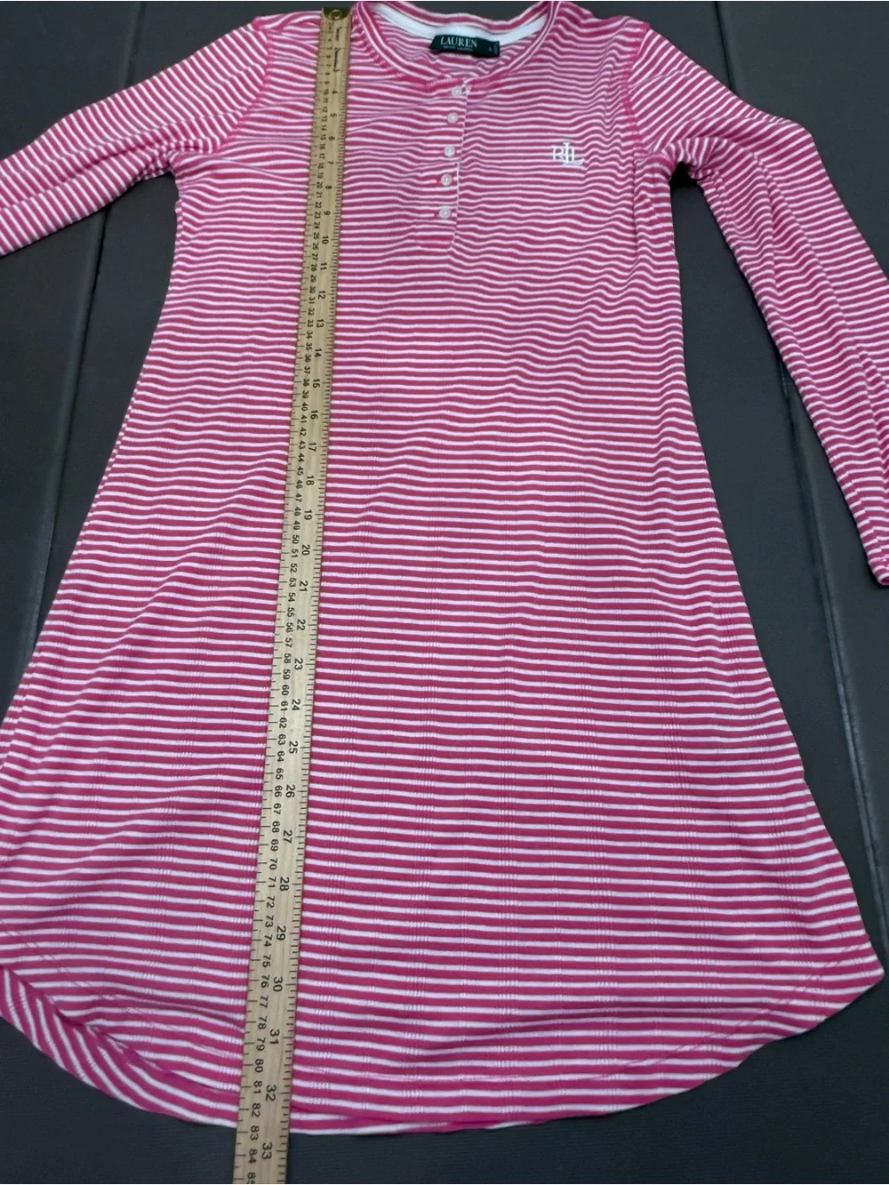 Lauren Ralph Lauren Nightgown Sleepshirt Striped Cotton Blend LRL Monogram Small
